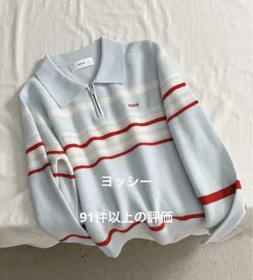 POUCH 스카이블루 스트라이프 니트 스웨터 긴팔