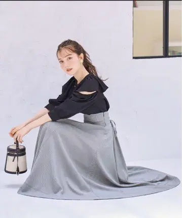 WILLSELECTION 하이웨스트 백 레이스업 플레어 스커트