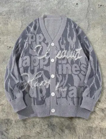 그레이 프레임 패턴 가디건 (S, M, L, XL 사이즈)