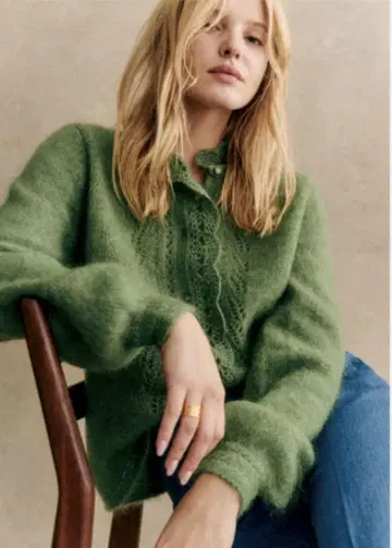 Sezane 모헤어 혼방 그린 컬러 가디건