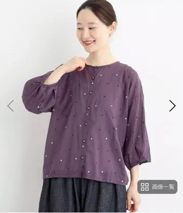 박 도트 블라우스 보라색 CALINER 카리네 나츄란