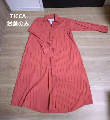 TICCA 빨강 오렌지 스트라이프 셔츠 원피스