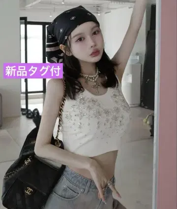 미사용 새상품 Darich 다리치 주얼리 리브 슬리브리스 상의