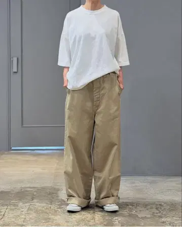 베이지 와이드 레그 워크 팬츠