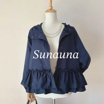 월드 Sunauna 프릴 밑단 후드 부착 숏 블루종 네이비 새상품급