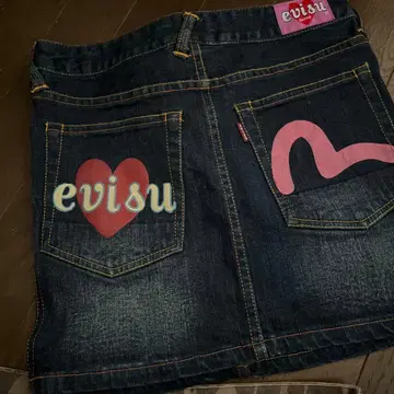 evisu 하트 자수 미니 스커트 M