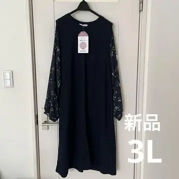 택 포함 새상품 네이비 긴팔 플라워 프린트 원피스 3L 비침 있음