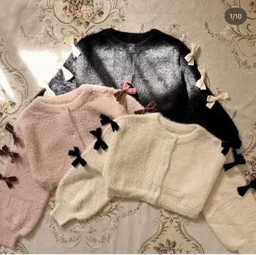 meltie shaggy ribbon cardigan PINK
