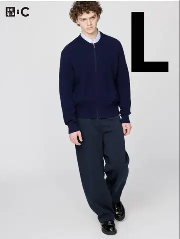 유니클로 맨투맨 와이드 팬츠 네이비 L