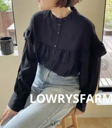 인기 LOWRYSFARM 프릴 롱 슬리브 블라우스 긴팔 블랙