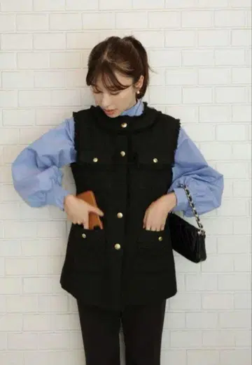 베이스먼트 온라인 트위드 베스트 블랙