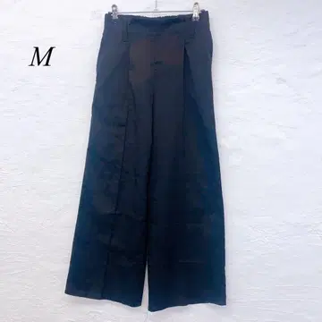 e5587 턱 와이드 팬츠 M 블랙 허리밴딩 오피스 캐주얼