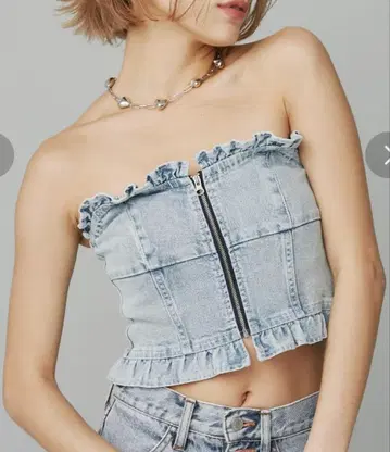 품절 상품 EVRIS 데님 프릴 뷔스티에