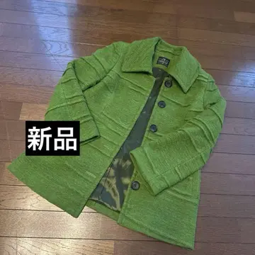 이탈리아 원단 모 울 혼방 코트 그린 컬러 버튼 부착 코트