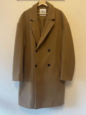 ZARA 베이지 더블 브레스트 체스터 코트