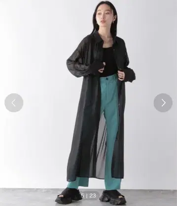 백 개더 시어 롱 셔츠 원피스