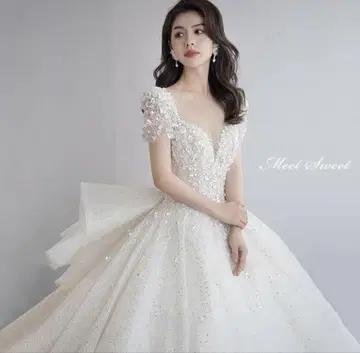 화이트 A라인 웨딩 드레스 글리터 드레스 결혼식 파티