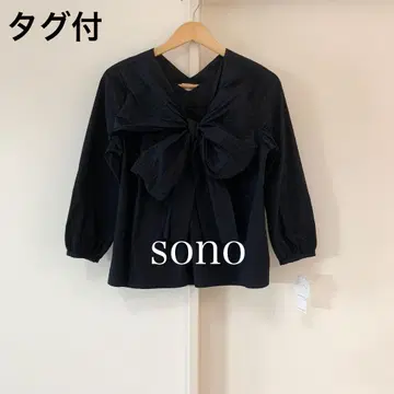 택 포함 새상품 sono 리본 V넥 블라우스 네이비 다크 네이비