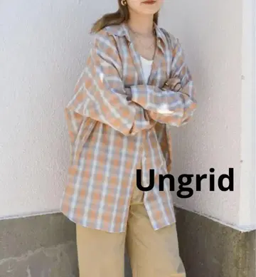 레어 Ungrid Web 한정판 옴브레 체크 루즈 셔츠 오렌지