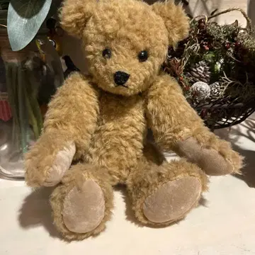 빈티지 아크릴 퍼. 작자 불명. 베이지 테디베어 약 30cm