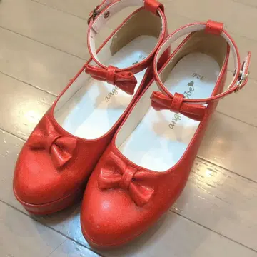 리본 포함 통굽 글리터 펌프스 빨간색 23.0cm