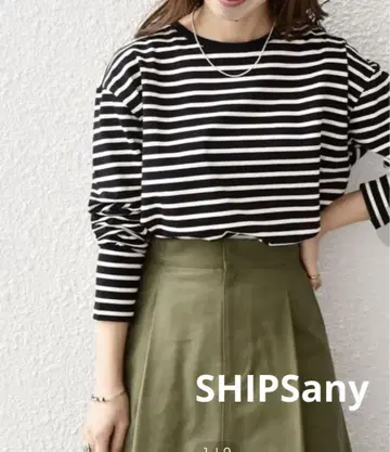인기 SHIPS any 보더 롱 슬리브 T셔츠 블랙 화이트