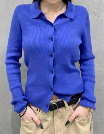 GAP CashSoft 캐시미어 터치 리브 폴로 가디건 blue