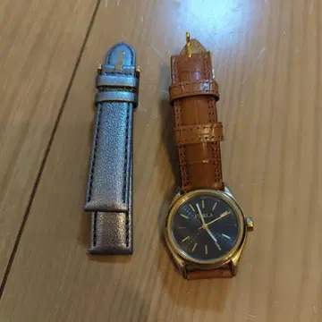 [컨디션 최상] 훌라 손목시계 골드 브라운 가죽 카멜 +실버 벨트