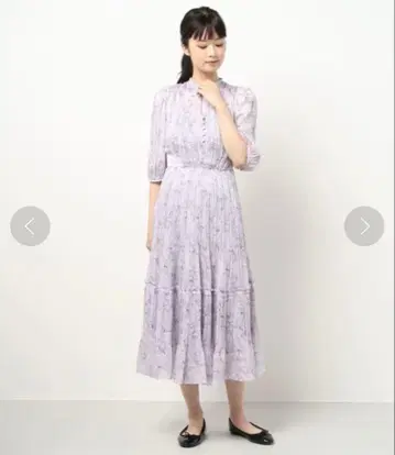 snidel 연보라 플리츠 7부 소매 롱 원피스