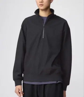 UNIQLO U 브러쉬드 맨투맨 하프 지퍼 셔츠 다크 그레이 L