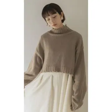 브라운 하이넥 크롭 니트