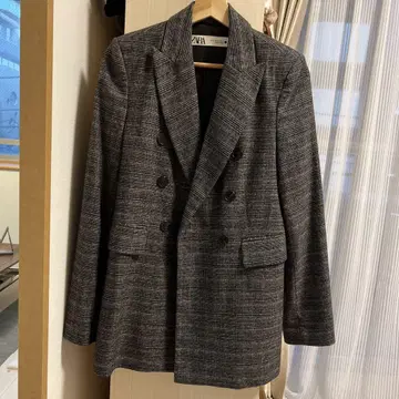 ZARA 그레이 체크 더블 브레스트 자켓 XS