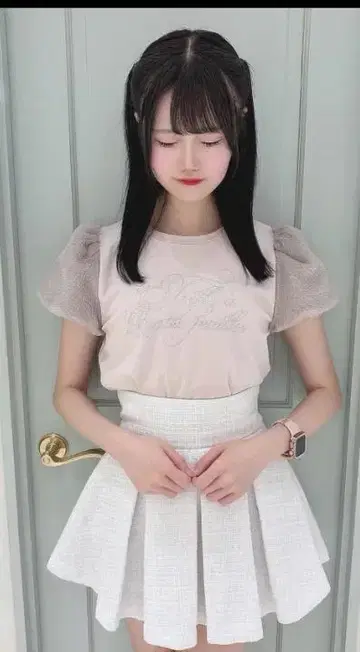 evelyn 비쥬 소매 퍼 T