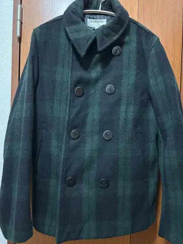 울 혼방 체크 무늬 더블 브레스트 자켓