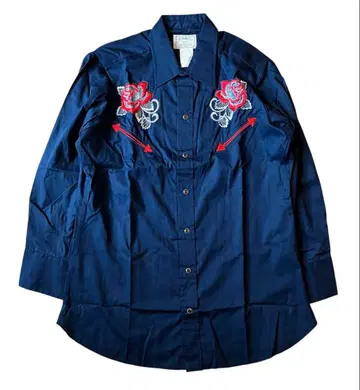 H Bar C 70s 런치의류 로즈 자수 블루 웨스턴 셔츠 긴팔