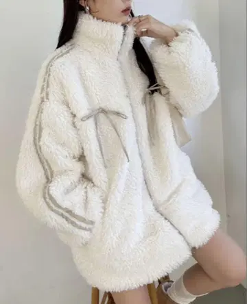 NICE CLAUP 리본 보아 블루종 미사용 새상품 택 포함