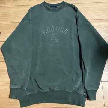 [ 몇 회 착용 ] NAUTICA 오버다이 크루넥 맨투맨 카키 M