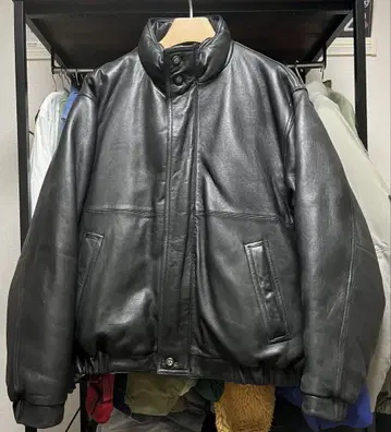 80s Eddie Bauer 가죽 다운 자켓 블랙 L 사이즈