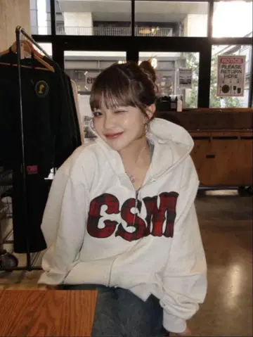 shesame CSM 체크 로고 지퍼 후디