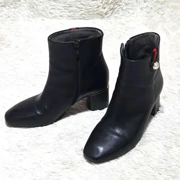 스타카토 펄 버튼 숏부츠 사이드 지퍼 블랙 22.5