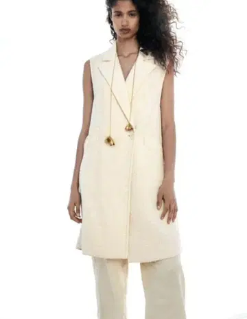 ZARA 아이보리 더블 브레스트 베스트 L