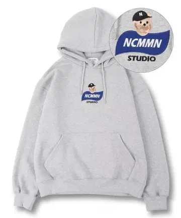 NCMMN 로고 자수 그레이 후드티