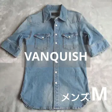VANQUISH 뱅퀴시 5부 소매 스트레치 데님 셔츠 남성용