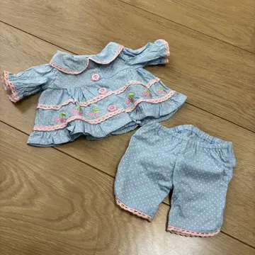 마더 가든 우사모모 옷 갈아입기 스카이블루 도트 패턴 체리 자수 파자마