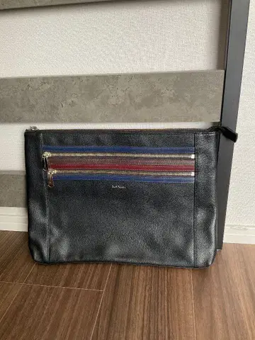 paul Smith 블랙 가죽 클러치백 A4 사이즈 대응