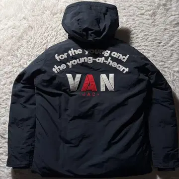 새상품급/레어 VAN 다운 자켓 아치 로고 와펜 페더 네이비