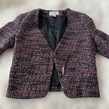새상품급 H&M 트위드 자켓 보라색 핑크 지퍼 포함