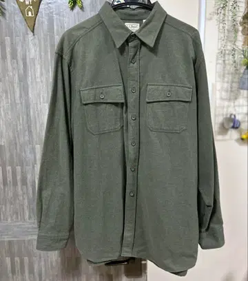 90s L.L.Bean 샤모아 크로스 플란넬 셔츠 올리브 그린 L