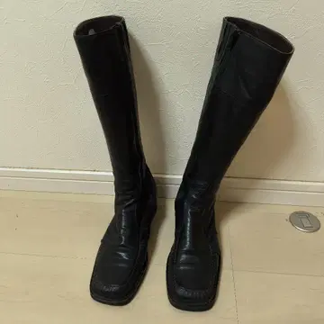 블랙 롱 부츠 낮은 힐