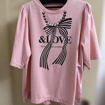 &LOVE 펄 장식 핑크 티셔츠 택 포함